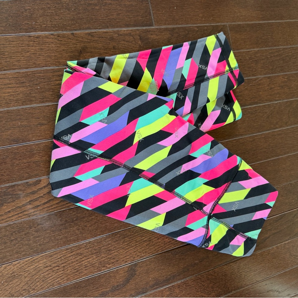Victoria's Secret Neon Stripe Leggings - Black, Pink, Yellow, Green, Purple